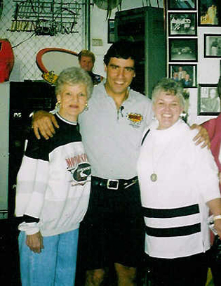 Danny with (left) Ms Doris Roberts wife of Fireball Roberts 1962 Daytona 500 winner and Ms Wanda Lund, wife of Tiny Lund 1963 Daytona 500